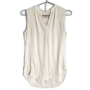 LOFT White Pleated V-Neck Shell Sleeveless Blouse Women  Petite XSP